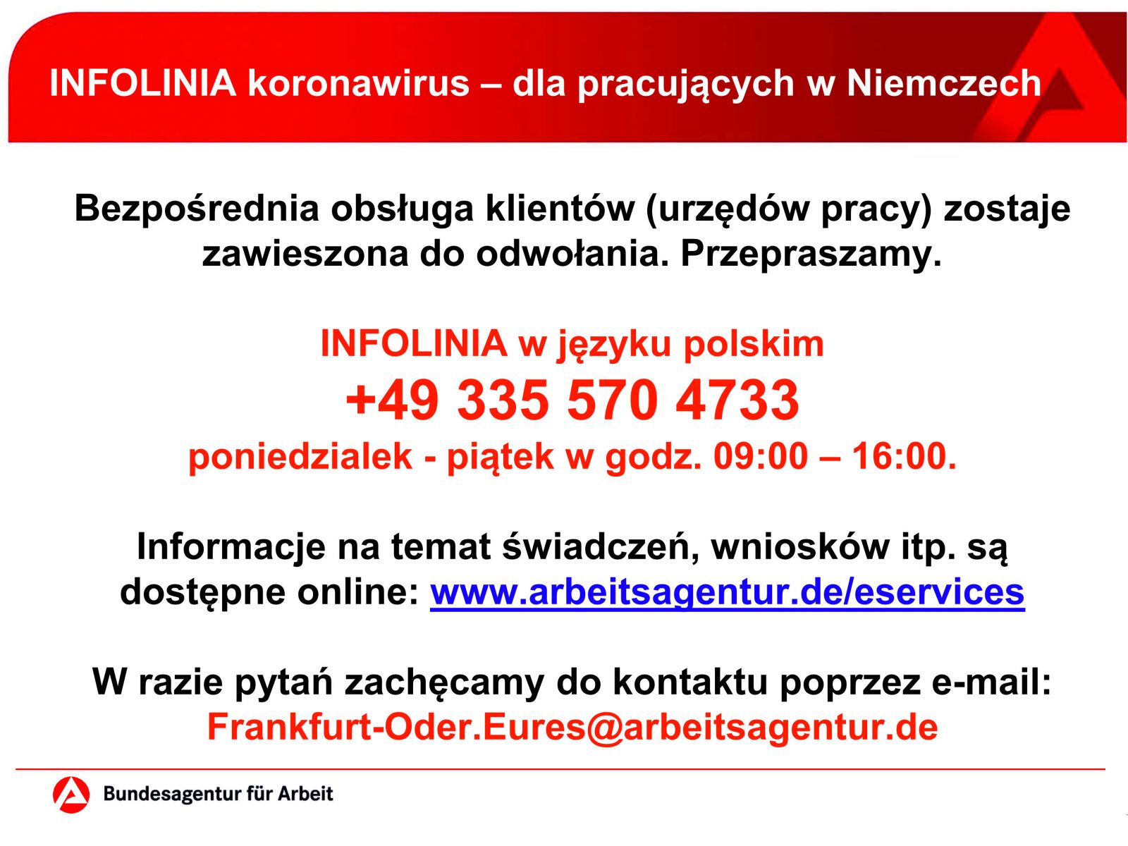 Infolinia dla Polaków pracujących w Niemczech - wersja polska