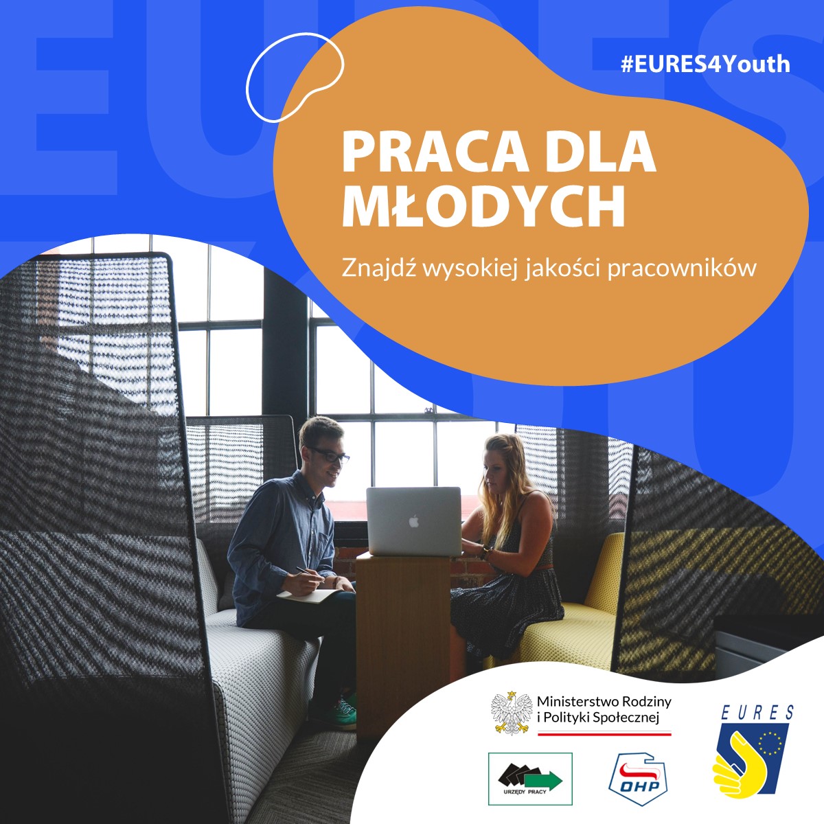 Plakat Kampania informacyjna w ramach EURES - Jobs for young people - Praca młodych 21.11.2022r. - 28.02.2023r.