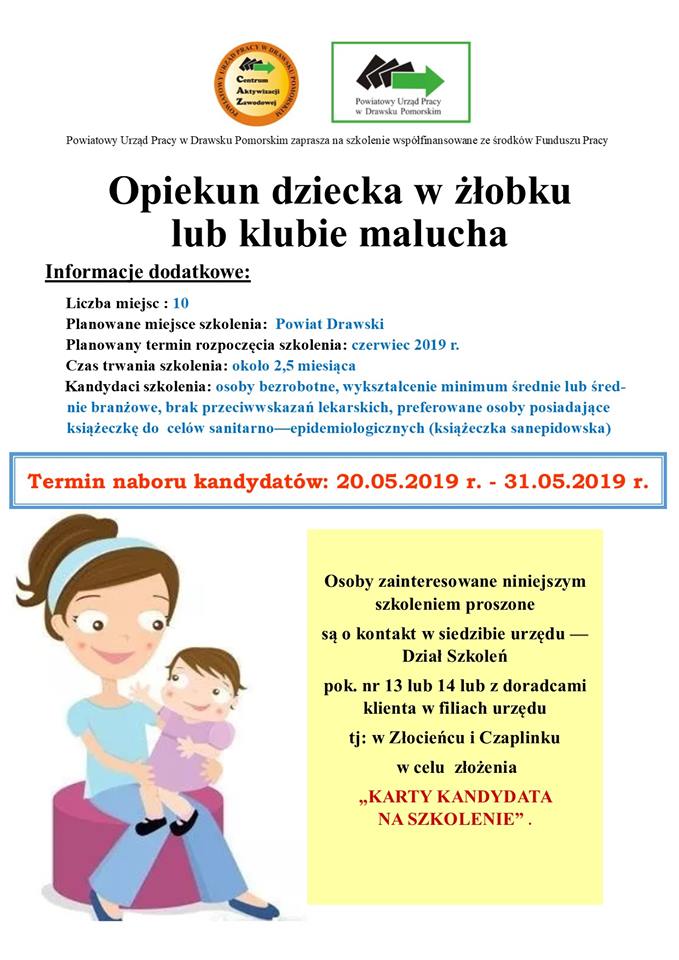 Plakat informujący o szkoleniu Opiekunka dziecięca